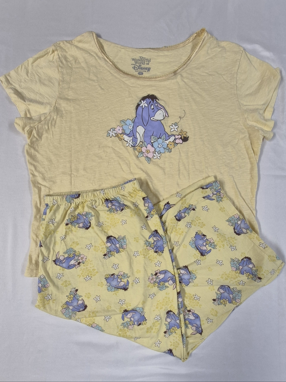 Disney Eeyore Pajama Set Womens 2X Yellow Sleepwear 100% Cotton